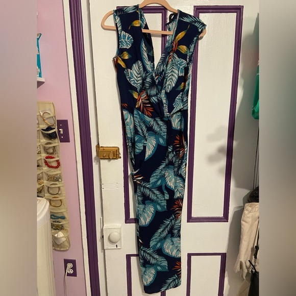 Mlle Gabrielle Navy Tropical Print Jumpsuit – Fits Like a Large - Picture 1 of 5
